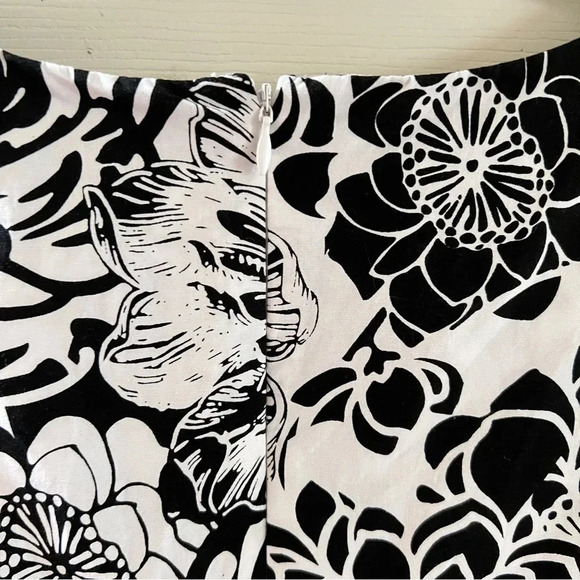 KARIN STEVENS Women Dress 12 Floral Black White Slip Preppy Sheath Cotton Modest - Picture 6 of 17